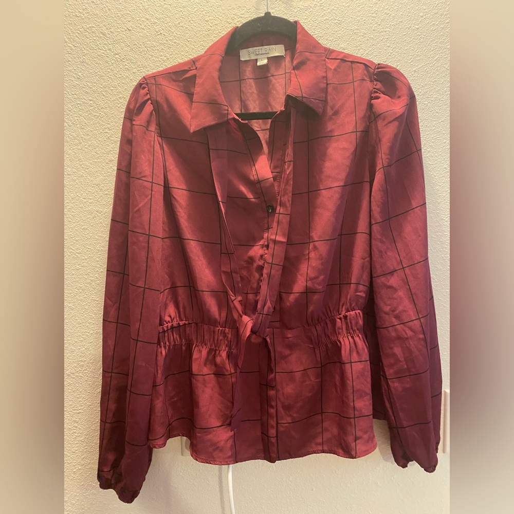 Sweet Rain Maroon Plaid Top Size Large - Picture 2 of 7